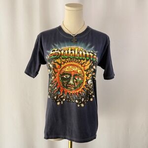 Sublime Sun Face Tie Dye T Shirt Navy Blue Graphic Tee